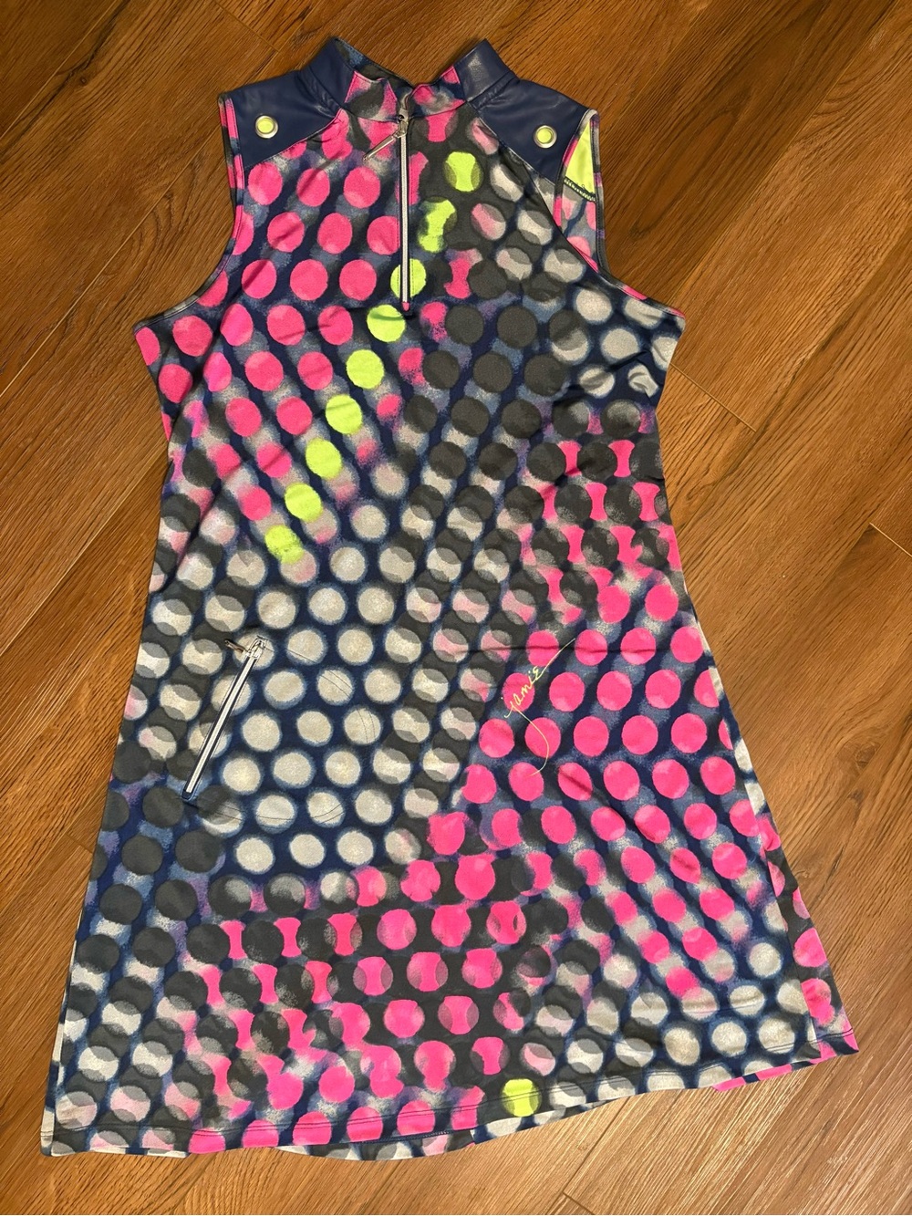 Jamie Sadock Navy Blue, Pink and Gray Polka Dot Athletic Golf/Tennis Dress